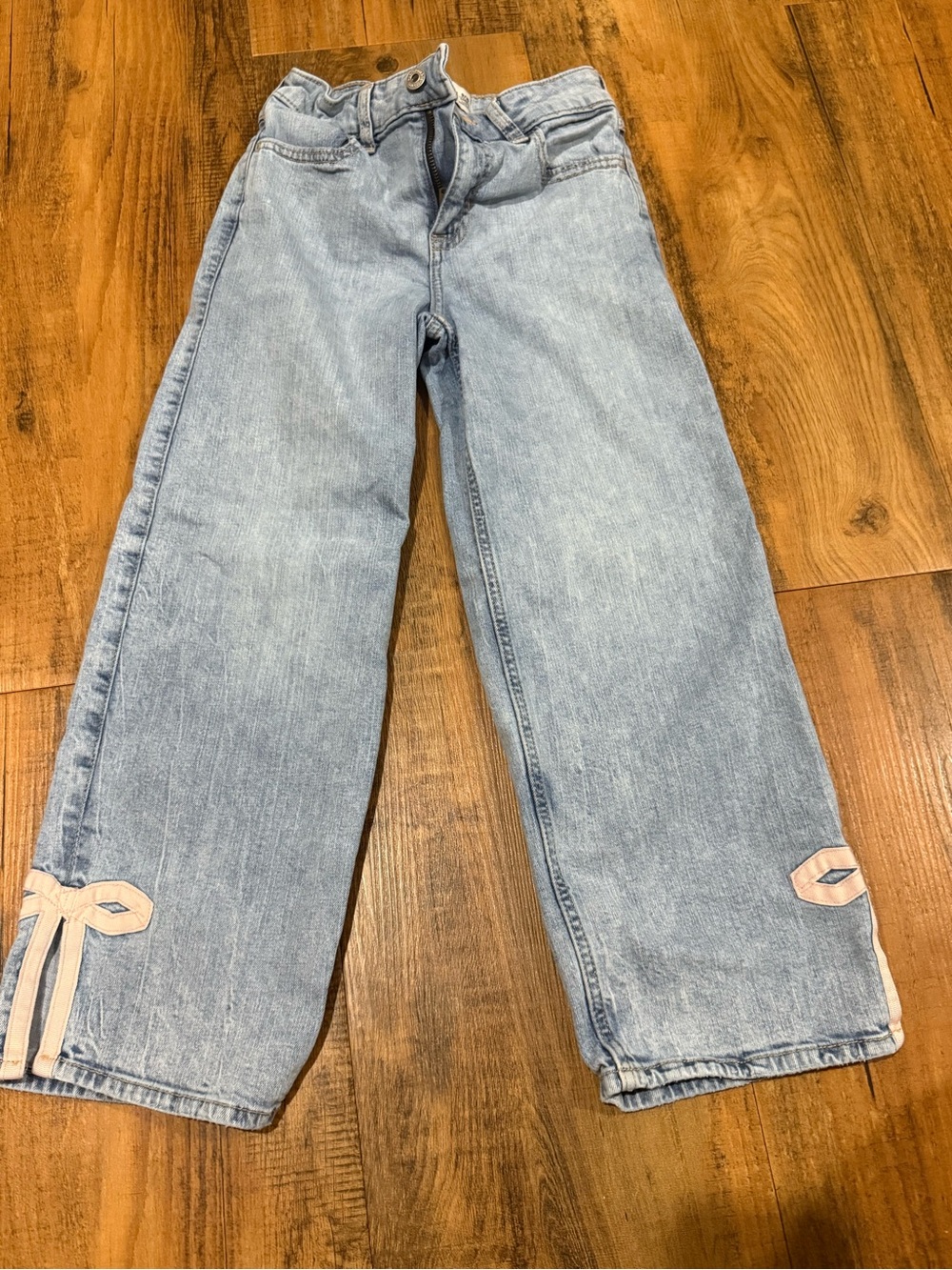 abercrombie kids Light Blue Wide-Leg Jeans with Ankle Bow Detail